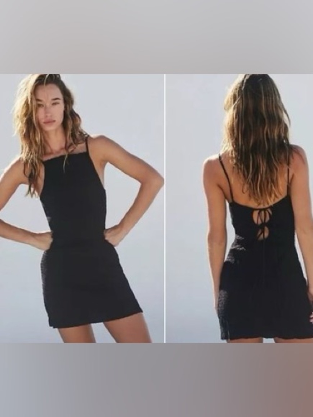 Free People Iyla Smocked Mini Dress In black comfort boho flattering sz lg
